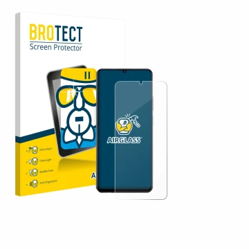 Front side of a product packaging with the brand logo BROTECT. Next to it is the device realme Note 70 shown with the correspo