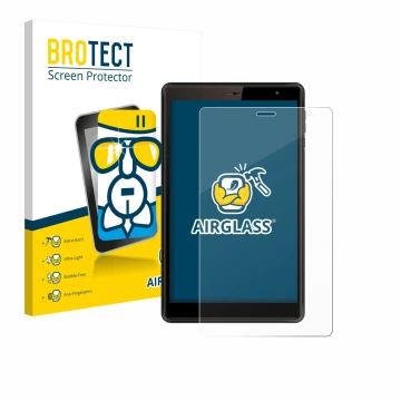 Front side of a product packaging with the brand logo BROTECT. Next to it is the device Logicom Tab 80 8