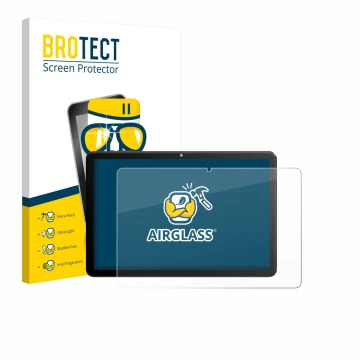 Front side of a product packaging with the brand logo BROTECT. Next to it is the device Rebecco Z50 10.1