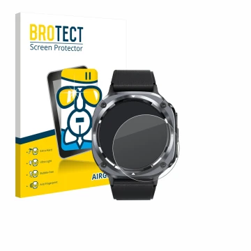 Front side of a product packaging with the brand logo BROTECT. Next to it is the device TIMU S90 1.45