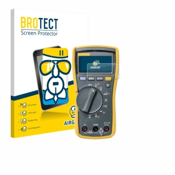 Front side of a product packaging with the brand logo BROTECT. Next to it is the device Fluke 115 shown with the corresponding