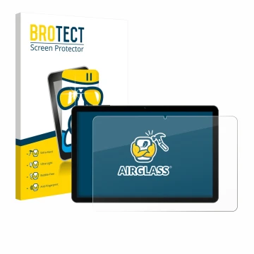 Front side of a product packaging with the brand logo BROTECT. Next to it is the device Doogee Tab G5 shown with the correspon