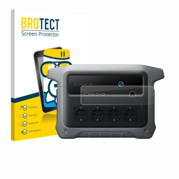 Front side of a product packaging with the brand logo BROTECT. Next to it is the device Anker SOLIX C1000 Gen 2 shown with the