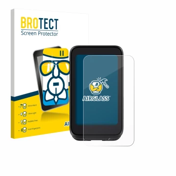 Front side of a product packaging with the brand logo BROTECT. Next to it is the device igpsport BiNavi Air shown with the cor