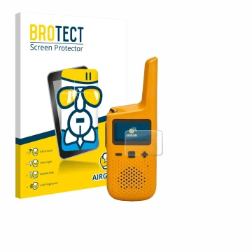 Front side of a product packaging with the brand logo BROTECT. Next to it is the device Motorola Talkabout T72 shown with the 