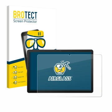 Front side of a product packaging with the brand logo BROTECT. Next to it is the device Sunmi CPad 14