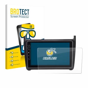Front side of a product packaging with the brand logo BROTECT. Next to it is the device Dynavin D9-69H Premium Flex 9