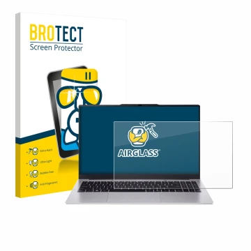 Front side of a product packaging with the brand logo BROTECT. Next to it is the device Acer Aspire Lite 15 AL15-45 shown with