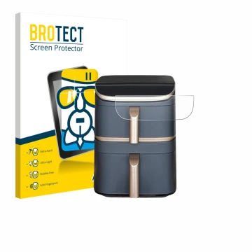 Front side of a product packaging with the brand logo BROTECT. Next to it is the device Cosori Turbo Tower Pro shown with the 