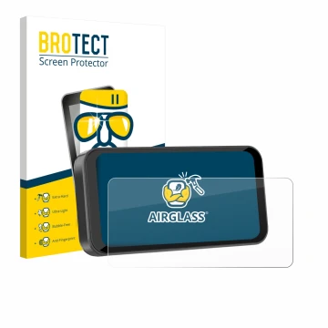 Front side of a product packaging with the brand logo BROTECT. Next to it is the device Carpuride W603B 6.3
