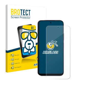 Front side of a product packaging with the brand logo BROTECT. Next to it is the device Oppo A6x 4G shown with the correspondi