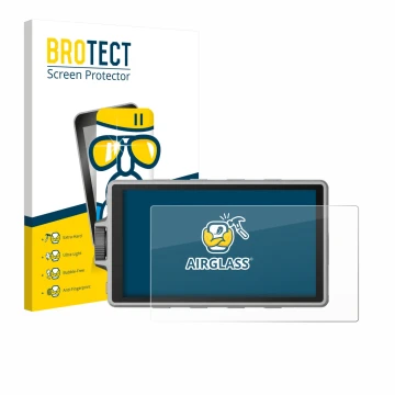 Front side of a product packaging with the brand logo BROTECT. Next to it is the device DJI Ronin 4D shown with the correspond