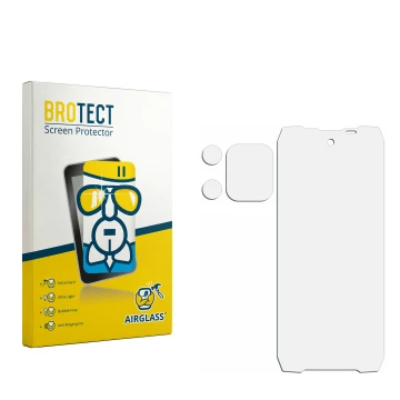 Front side of a product packaging with the brand logo BROTECT. Next to it is the corresponding screen protector.