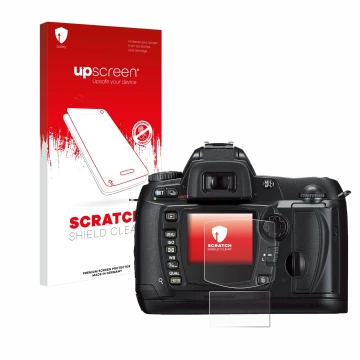Front side of a product packaging with the brand logo upscreen. Next to it is the device Nikon D70 shown with the correspondin