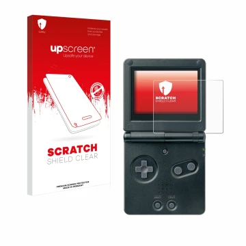 Front side of a product packaging with the brand logo upscreen. Next to it is the device Nintendo Gameboy Advance GBA SP shown