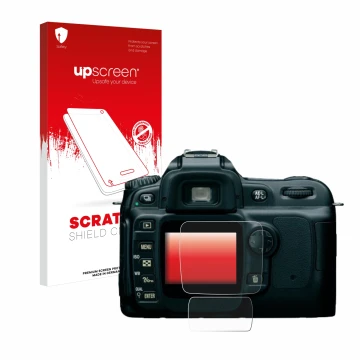 Front side of a product packaging with the brand logo upscreen. Next to it is the device Nikon D50 shown with the correspondin