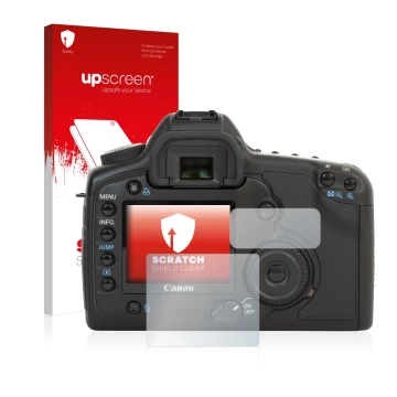 Front side of a product packaging with the brand logo upscreen. Next to it is the device Canon EOS 5D shown with the correspon