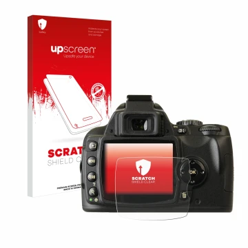 Front side of a product packaging with the brand logo upscreen. Next to it is the device Nikon D40x shown with the correspondi