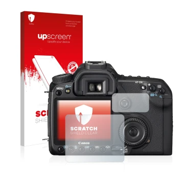 Front side of a product packaging with the brand logo upscreen. Next to it is the device Canon EOS 40D shown with the correspo
