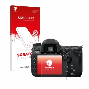 Front side of a product packaging with the brand logo upscreen. Next to it is the device Sony Alpha 700 (DSLR-A700) shown with