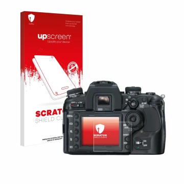 Front side of a product packaging with the brand logo upscreen. Next to it is the device Konica Minolta Dynax 7D shown with th