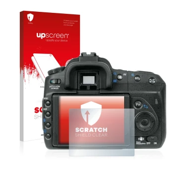 Front side of a product packaging with the brand logo upscreen. Next to it is the device Sony Alpha 350 (DSLR-A350) shown with