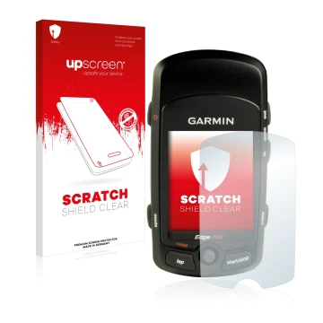 Front side of a product packaging with the brand logo upscreen. Next to it is the device Garmin Edge 705 shown with the corres