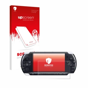 Front side of a product packaging with the brand logo upscreen. Next to it is the device Sony PSP 3000 shown with the correspo