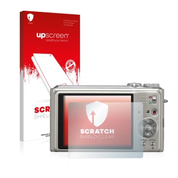 Front side of a product packaging with the brand logo upscreen. Next to it is the device Panasonic Lumix DMC-TZ7 shown with th