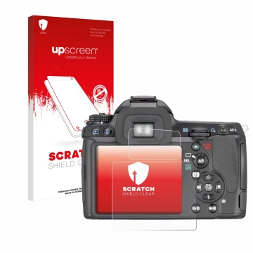Front side of a product packaging with the brand logo upscreen. Next to it is the device Pentax K7, K-7 shown with the corresp
