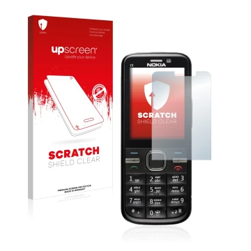 Front side of a product packaging with the brand logo upscreen. Next to it is the device Nokia C5-00 shown with the correspond