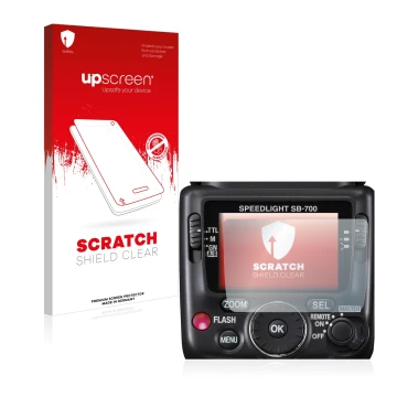 Front side of a product packaging with the brand logo upscreen. Next to it is the device Nikon SB-700 shown with the correspon