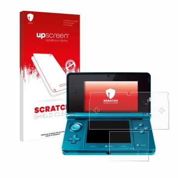 Front side of a product packaging with the brand logo upscreen. Next to it is the device Nintendo 3DS shown with the correspon