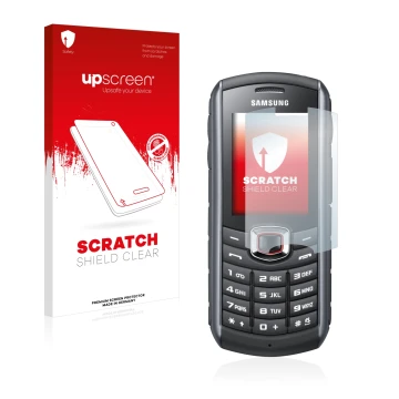 Front side of a product packaging with the brand logo upscreen. Next to it is the device Samsung GT-B2710 shown with the corre
