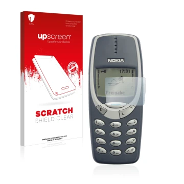 Front side of a product packaging with the brand logo upscreen. Next to it is the device Nokia 3310 2011 shown with the corres