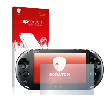 Front side of a product packaging with the brand logo upscreen. Next to it is the device Sony Playstation Vita shown with the 
