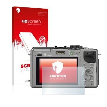 Front side of a product packaging with the brand logo upscreen. Next to it is the device Panasonic Lumix DMC-GX1 shown with th