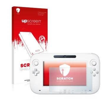Front side of a product packaging with the brand logo upscreen. Next to it is the device Nintendo Wii U GamePad (Controller) s