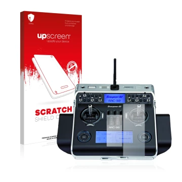Front side of a product packaging with the brand logo upscreen. Next to it is the device Graupner MC-32 HoTT shown with the co