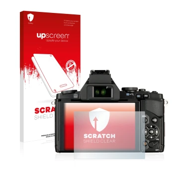 Front side of a product packaging with the brand logo upscreen. Next to it is the device Olympus OM-D E-M5 shown with the corr