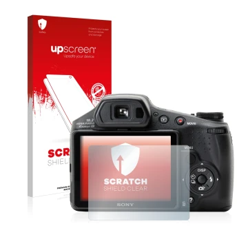 Front side of a product packaging with the brand logo upscreen. Next to it is the device Sony Cyber-Shot DSC-HX200V shown with