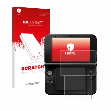 Front side of a product packaging with the brand logo upscreen. Next to it is the device Nintendo 3DS XL SPM7800 shown with th