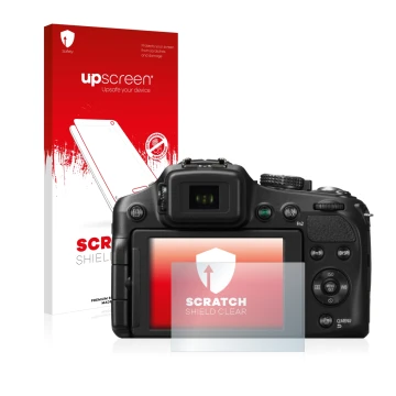 Front side of a product packaging with the brand logo upscreen. Next to it is the device Panasonic Lumix DMC-FZ200 shown with 