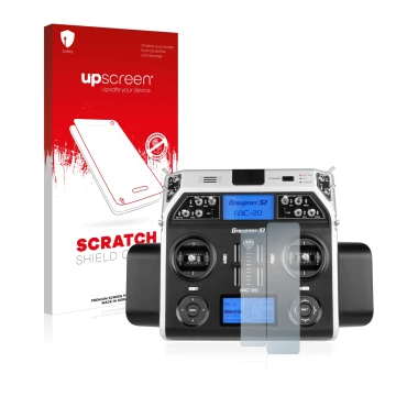 Front side of a product packaging with the brand logo upscreen. Next to it is the device Graupner MC-20 HoTT shown with the co