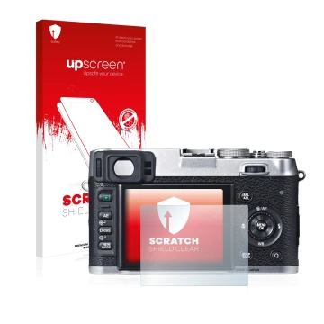 Front side of a product packaging with the brand logo upscreen. Next to it is the device Fujifilm X100S shown with the corresp