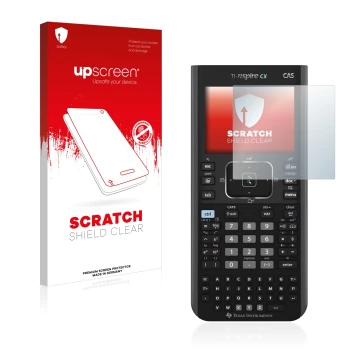 Front side of a product packaging with the brand logo upscreen. Next to it is the device Texas Instruments Nspire CX CAS shown