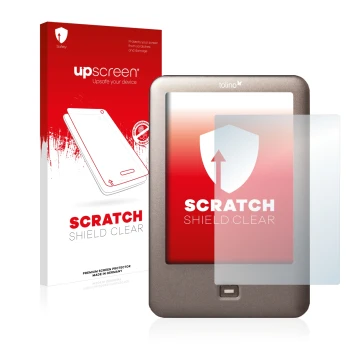 Front side of a product packaging with the brand logo upscreen. Next to it is the device Tolino Shine shown with the correspon