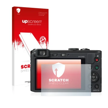 Front side of a product packaging with the brand logo upscreen. Next to it is the device Panasonic Lumix DMC-LF1 shown with th