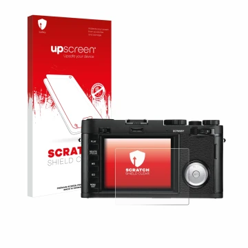 Front side of a product packaging with the brand logo upscreen. Next to it is the device Leica X Vario shown with the correspo