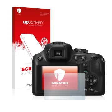 Front side of a product packaging with the brand logo upscreen. Next to it is the device Panasonic Lumix DMC-FZ72 shown with t